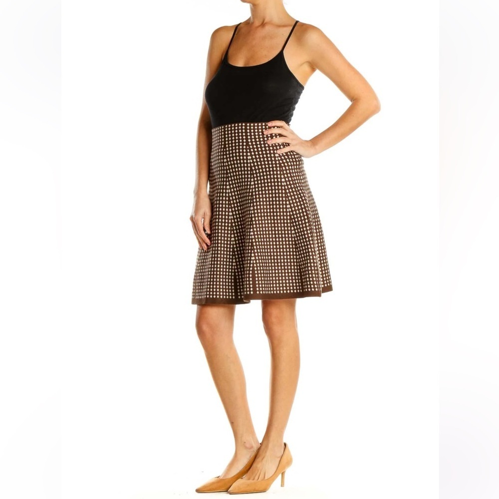 MAX STUDIO Brown Structured Printed Chic Flared Skirt